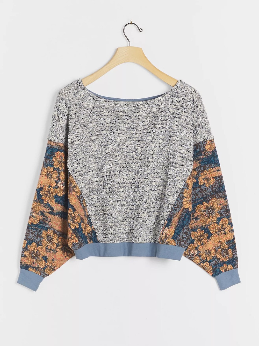 Anthropologie Grey Floral Beachy Textured Pullover Sweater Size Med Slouchy Boho